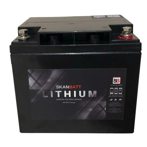 SKANBATT Bluetooth Lithium Batteri 12V 50AH 50A BMS
