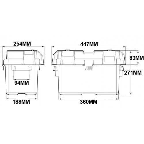 Batterikasse 355x180x243mm (innvendig) plast stor