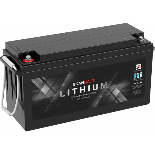 SKANBATT Bluetooth Lithium Batteri 12V 200AH 200A BMS